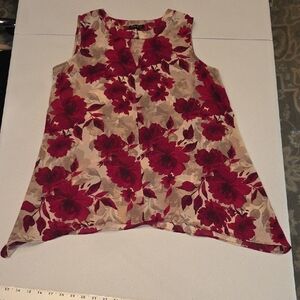 Sami & Jo Burgundy And Tan Floral Sleeveless Blouse Size M